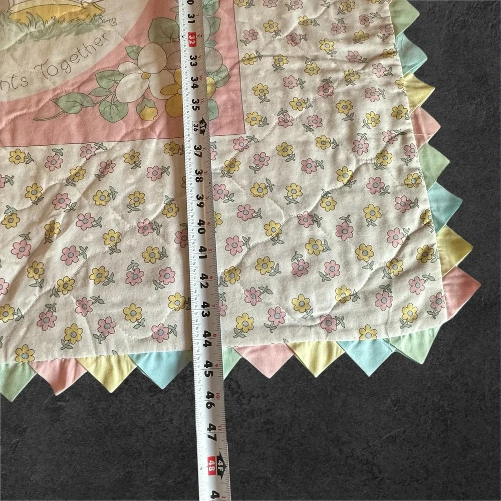 Vintage Precious Moments Quilt Blanket Baby Girl Pink‎ Floral Goose 46x35